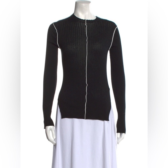 Celine Ribbed Black Sweater White Piping (T1) - Picture 1 of 6